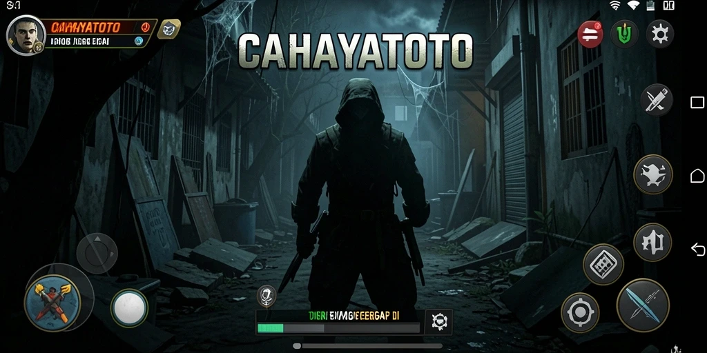 Skrinsut gameplay CAHAYATOTO menampilkan suasana horor yang mencekam.