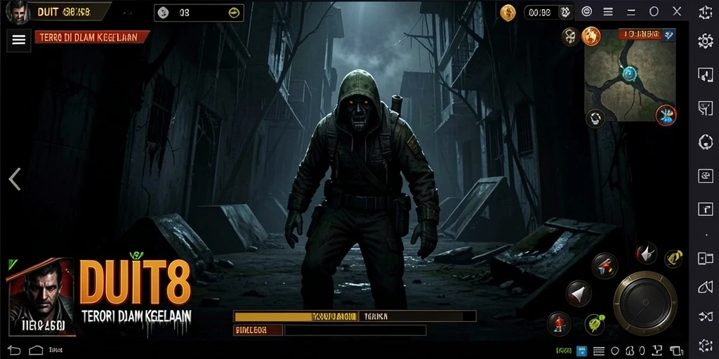 Screenshot gameplay DUIT8 menampilkan suasana horor yang mencekam.