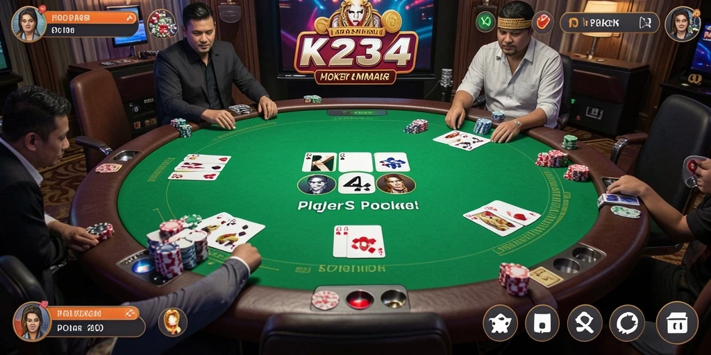 Tampilan gameplay K234 yang seru dalam permainan Poker.