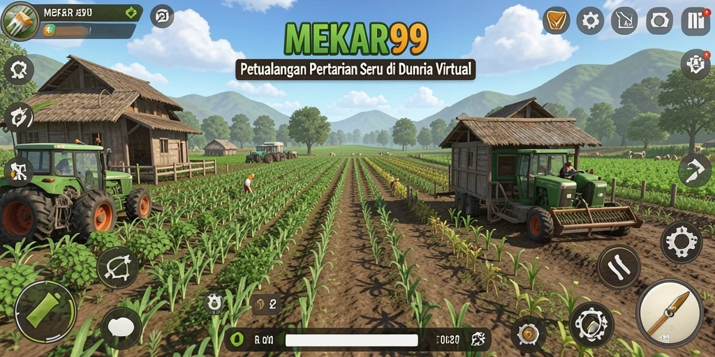 Menampilkan gameplay petualangan pertanian yang seru di MEKAR99.