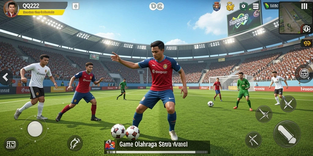 Screenshot menunjukkan aksi penuh semangat dalam game olahraga QQ222.
