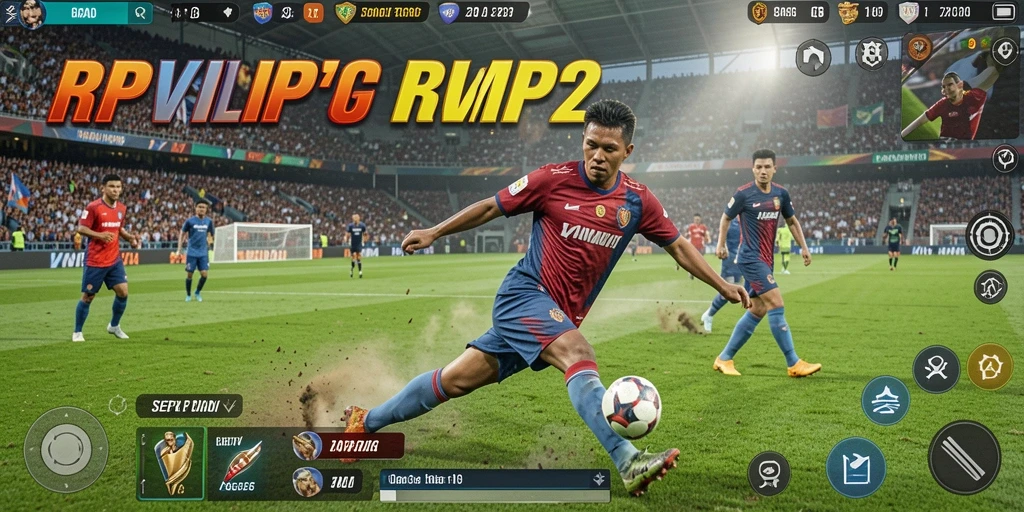 Screenshot RPVIP2 menampilkan aksi sepak bola yang mendebarkan.