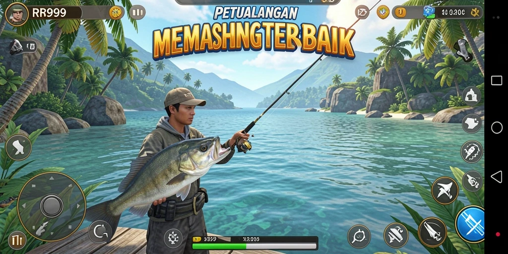 Screenshot menunjukkan pengalaman memancing yang seru di RR999.