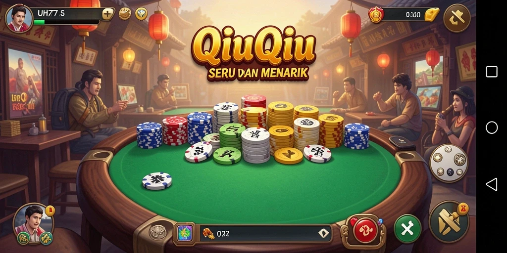 Screenshot UH77 menampilkan aksi seru dalam permainan QiuQiu.