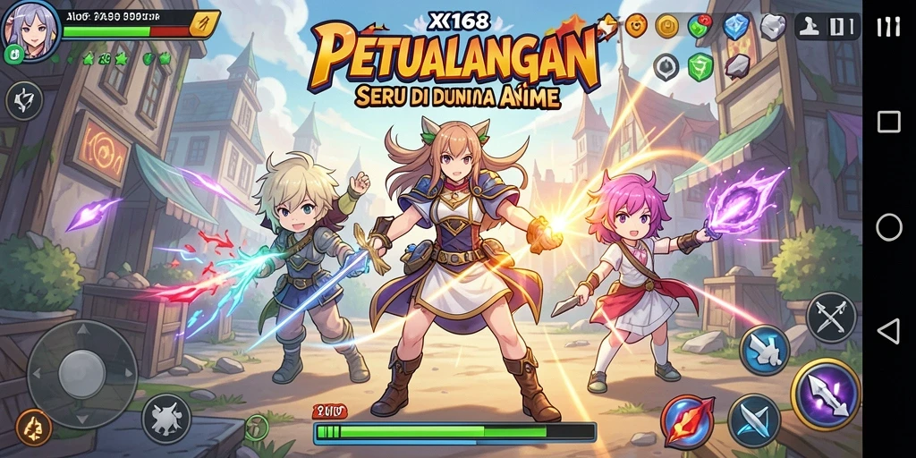 Tampilan gameplay X168 yang memukau dengan karakter anime favorit.
